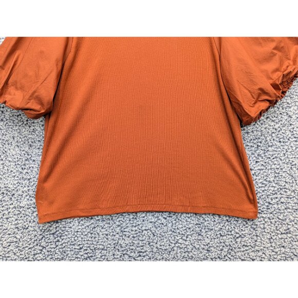 Old Navy Puff Sleeve Ribbed Top Womens 2XL Cottagecore Peasant Boho Burnt Orange - Picture 9 of 13